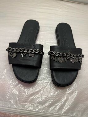 Karl Lagerfeld Black Slide Sandals with Chain Charms